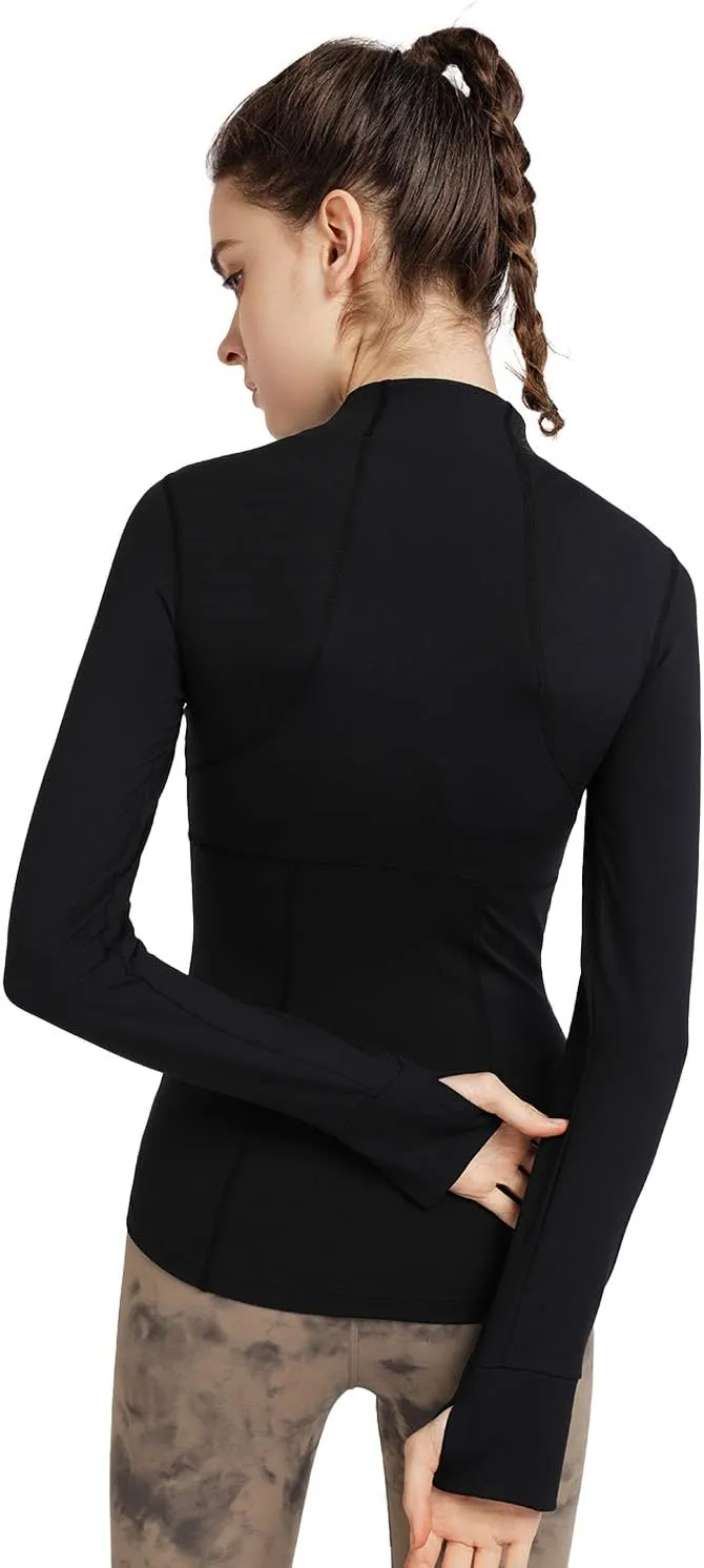 Women's Stretchy Workout Jackets Lightweight Full Zip Running Track Jacket
