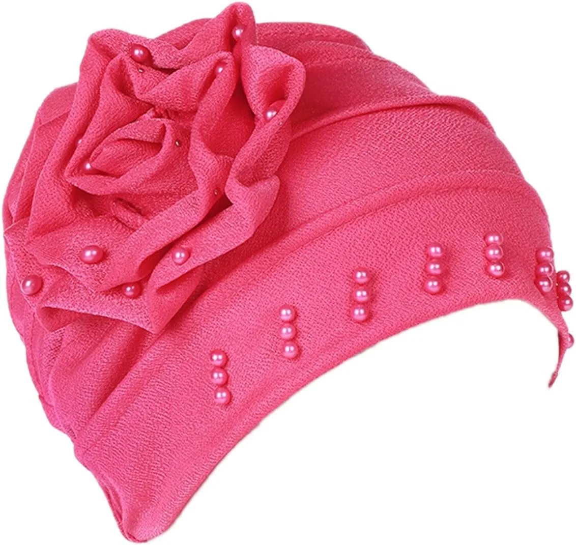 Women's Turban Flower Caps Chemo Headwear Cap Vintage Soft Turbans Beanies Headscarf Elastic Headwrap Hat