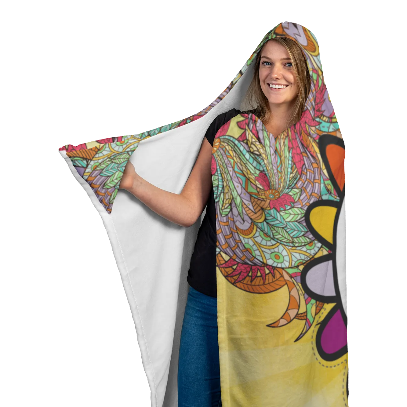 Yellow Peace Mandala Hooded Blanket